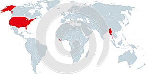 Map of countries officially not using metric units