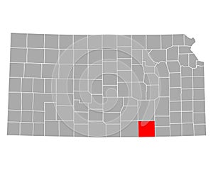 Map of Cowley in Kansas