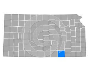 Map of Cowley in Kansas