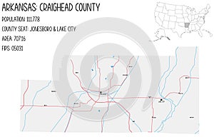 Map of Craighead County in Arkansas, USA.