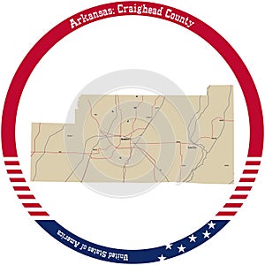Map of Craighead County in Arkansas, USA.