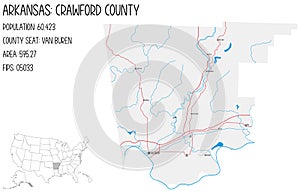 Map of Crawford County in Arkansas, USA.