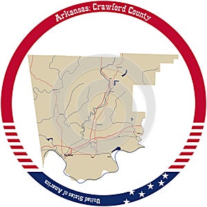 Map of Crawford County in Arkansas, USA.