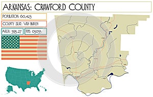 Map of Crawford County in Arkansas, USA.