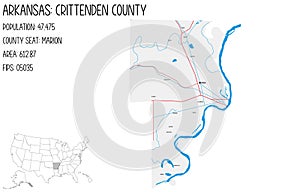 Map of Crittenden County in Arkansas, USA.