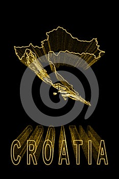 Map of Croatia, Gold Map On Black Background