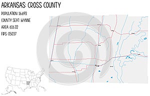 Map of Cross County in Arkansas, USA.