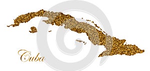 Map of Cuba. Silhouette with golden glitter texture