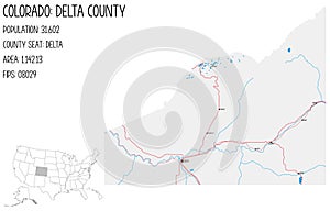 Map of Delta County in Colorado, USA