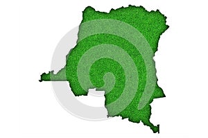 Map of Democratic Republic of the Congo on green felt