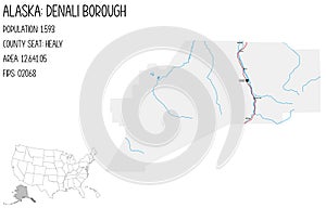 Map of Denali Borough in Alaska, USA.