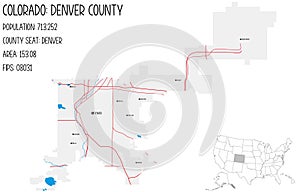 Map of Denver County in Colorado, USA