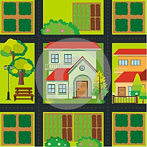 Map design with houses and farmyards photo