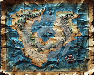 Map detailing a treasure hunt in an illustrated pirate world