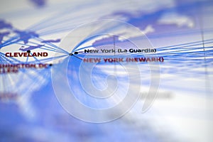 Close up look at Map details highlight cleveland airport and newyork la guardia airport photo