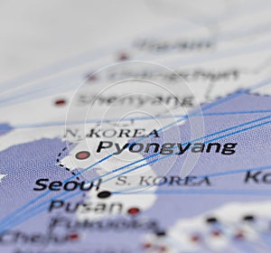 Map details highlights pyongyang and seoul