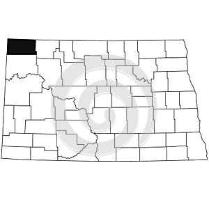 Map of devide County in North Dakota state on white background. single County map highlighted by black colour on North Dakota map photo
