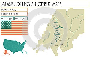 Map of Dillingham Census Area in Alaska, USA.