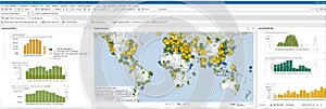 Map Displaying Global Data Analysis With Interactive Points Showing Various Statistics and Information Across Continents