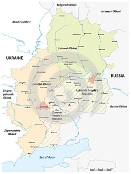 Map of the disputed Donbass region between Ukraine and Russia