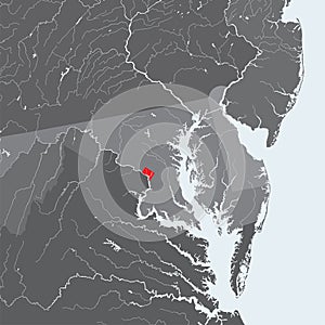 Map of District of Columbia with lakes and rivers.