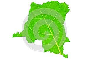 Map of DR Congo in green leaf texture on a white isolated background. Ecology, climate concept