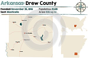 Map of Drew County, Arkansas