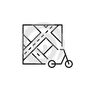 Map and e-scooter. Rental location. Urban transportation. Pixel perfect vector icon