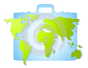 Map of Earth on Blue Briefcase