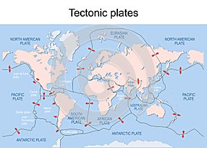 Map of Earth`s principal tectonic plates photo
