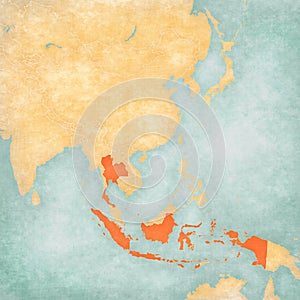 Map of East Asia - Indonesia and Thailand