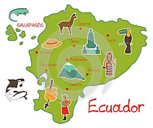 Map of ecuador with typical features photo