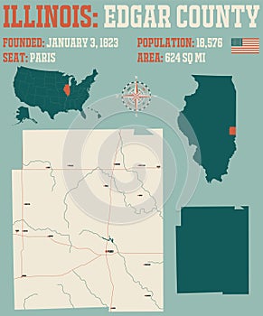 Map of Edgar County in Illinois