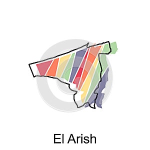 map of El Arish, flat vector with high details. Qatar administrative map with international border design template