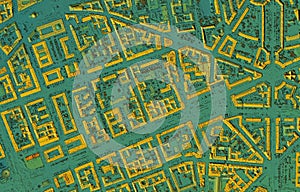 Map of elevation of a city urban area with roads and junctions for GIS and planning usage