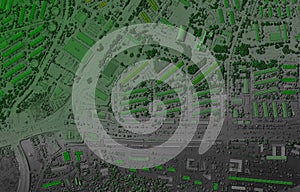 Map of elevation of a city urban area with roads and junctions for GIS and planning usage