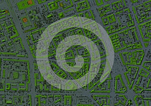 Map of elevation of a city urban area with roads and junctions for GIS and planning usage