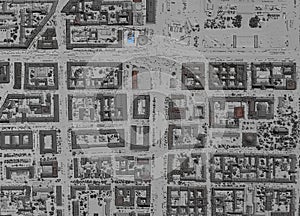 Map of elevation of a city urban area with roads and junctions for GIS and planning usage