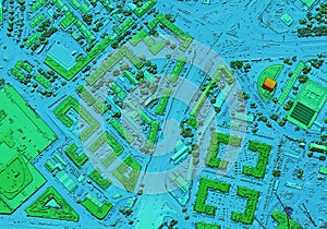 Map of elevation of a city urban area with roads and junctions for GIS and planning usage