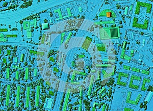 Map of elevation of a city urban area with roads and junctions for GIS and planning usage