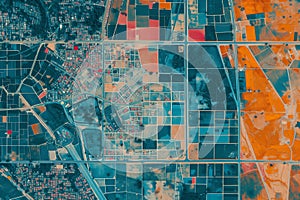 Map of elevation of a city urban area with roads and junctions for GIS and planning usage