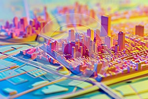 Map of elevation of a city urban area with roads and junctions for GIS and planning usage