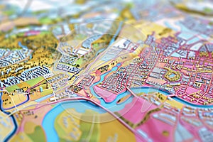 Map of elevation of a city urban area with roads and junctions for GIS and planning usage