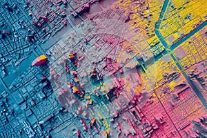 Map of elevation of a city urban area with roads and junctions for GIS and planning usage