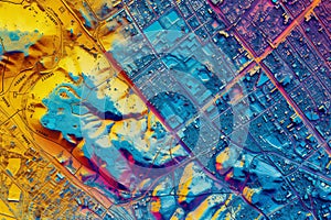 Map of elevation of a city urban area with roads and junctions for GIS and planning usage