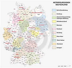 Map of the eleven German metropolitan regions in german language