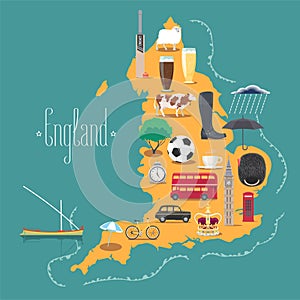Map of England, Britain vector illustration, design