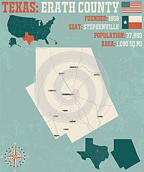 Map of Erath county in Texas