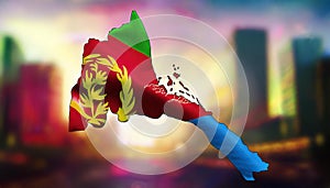 Map of Eritrea with waving flag in background.