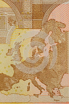 map on euro banknote of 50 face value